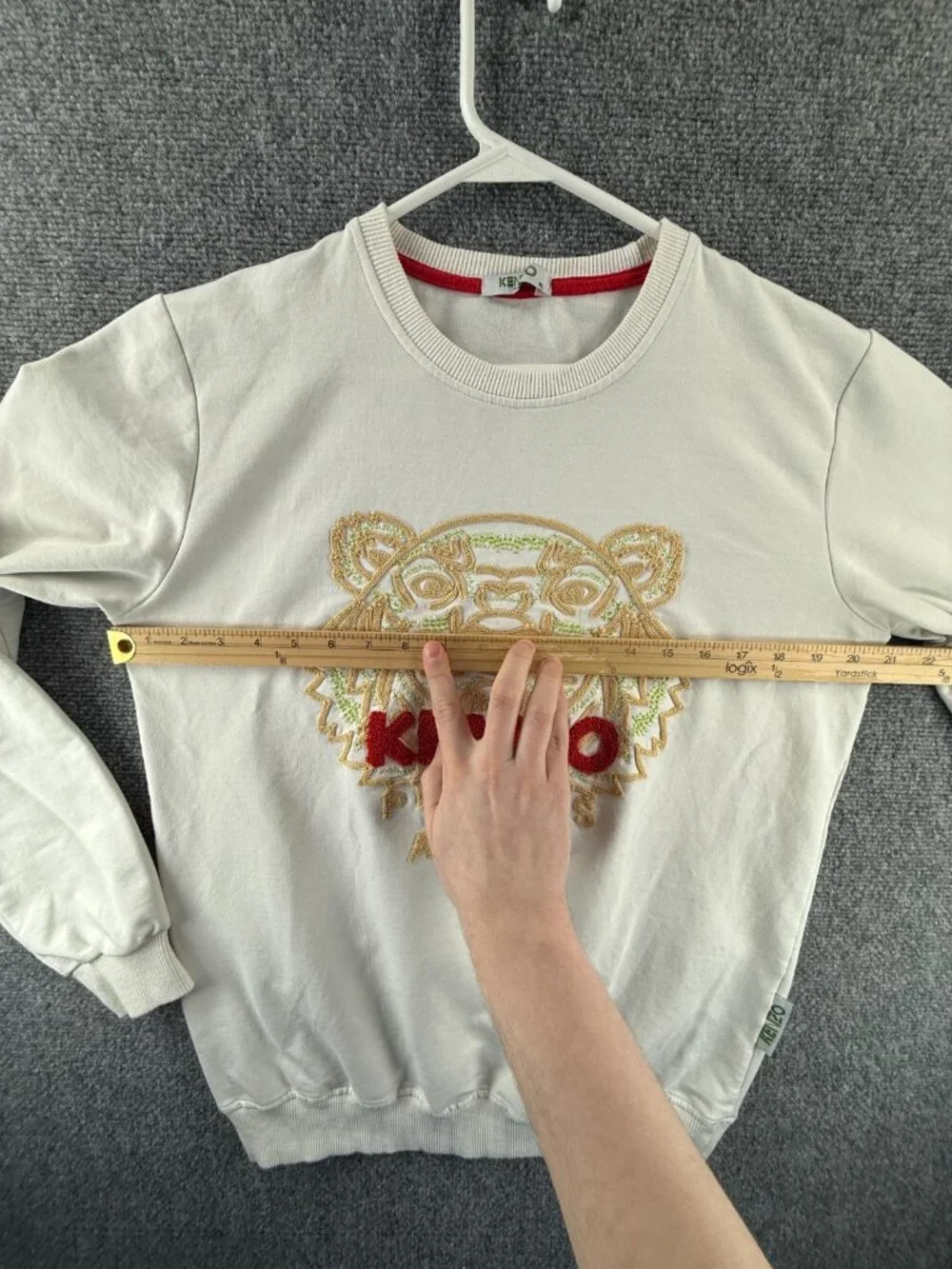 KENZO Sweatshirt Pullover Graphic Print Long Sleeve White Tiger Logo Stretch - Picture 6 of 16